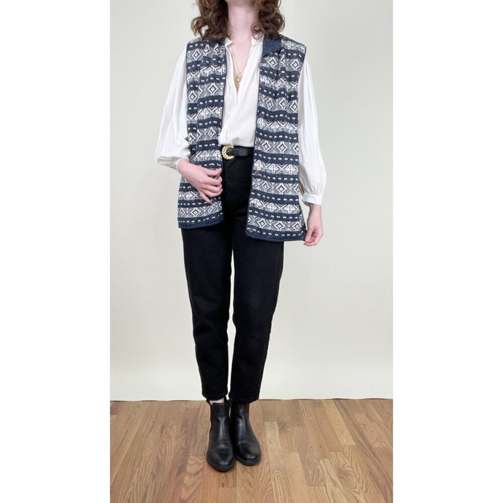 Vintage Oversized Fair Isle Sweater Vest Cardigan Eclectic Coastal Scandinavian